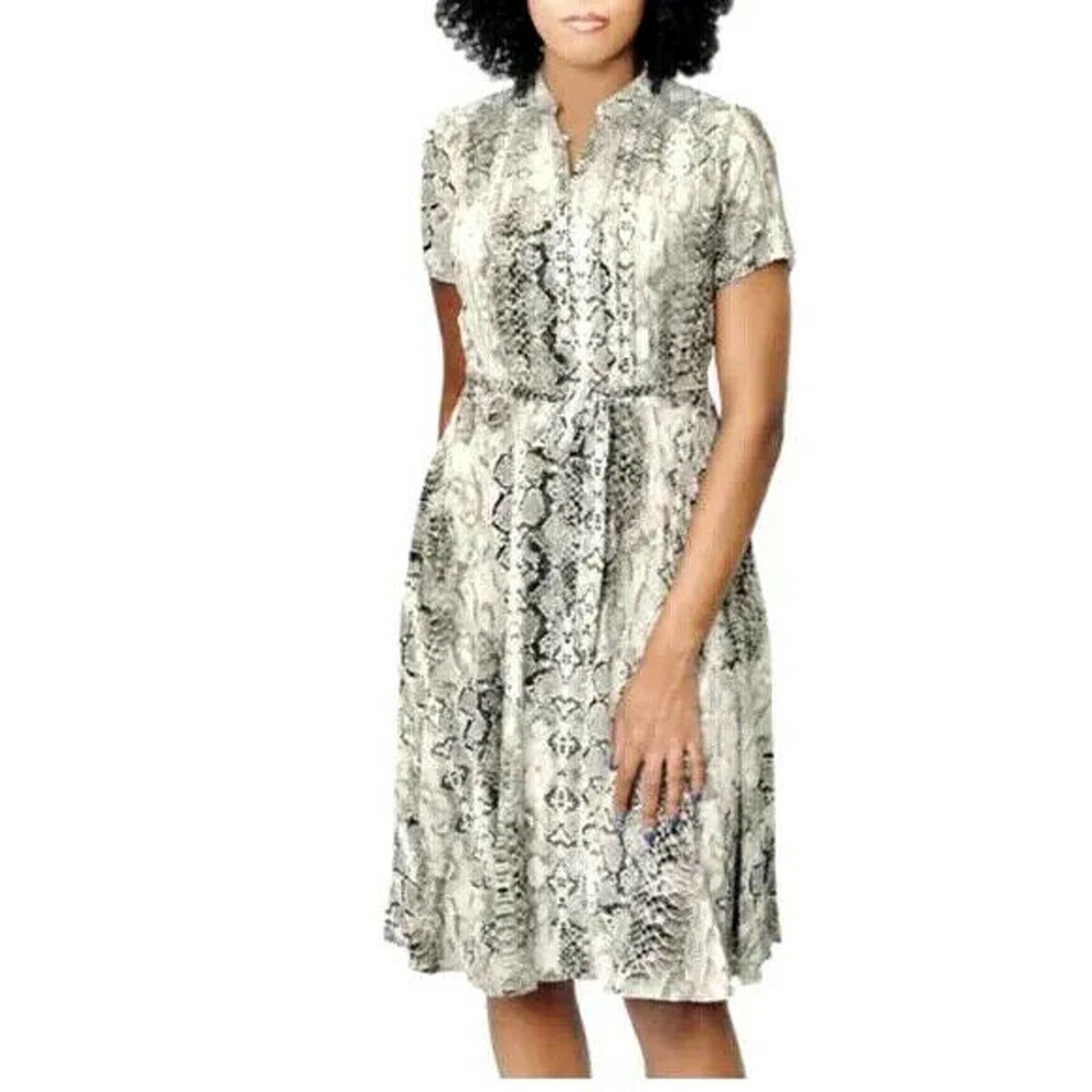 Nanette Lepore Shirt Dress Pintuck Belt Short Sleeve Python Snake Print …
